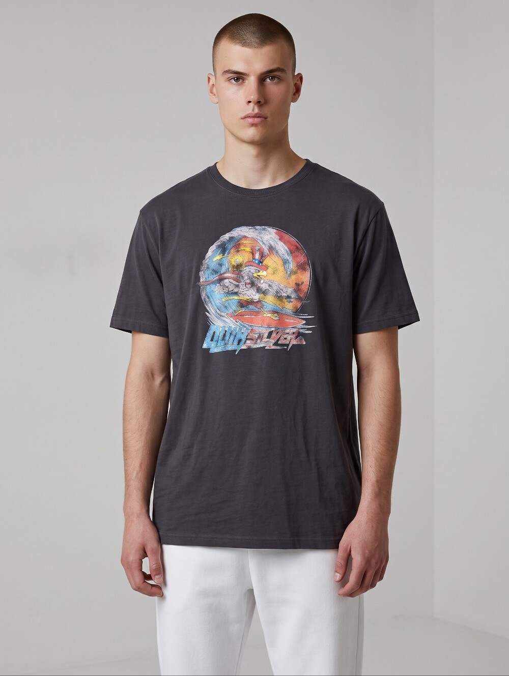 Quiksilver Black Short-Sleeve Tee with Surf Eagle Graphic